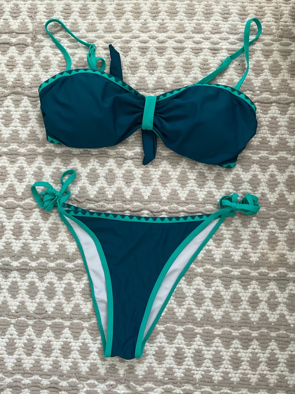 Teal Bandeau Tie-Side Bikini Set - Women Swim